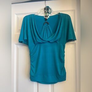 Sequin Hearts Teal Draped Blouse